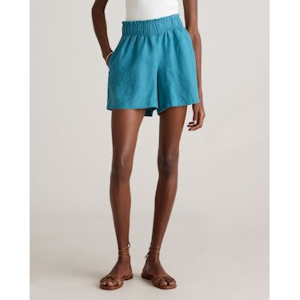 Quince Women's 100% European Linen High Waisted Shorts - Mineral blue